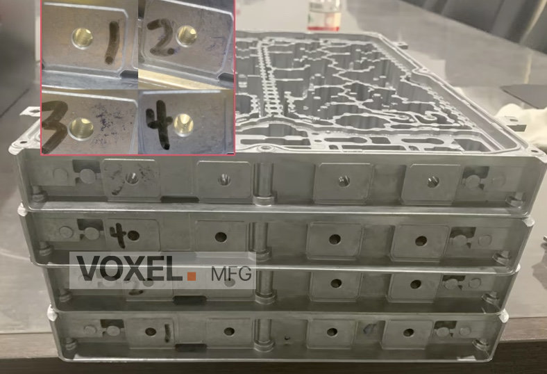 Die-cast RF filter housing after mold optimization, showing uniform internal structure