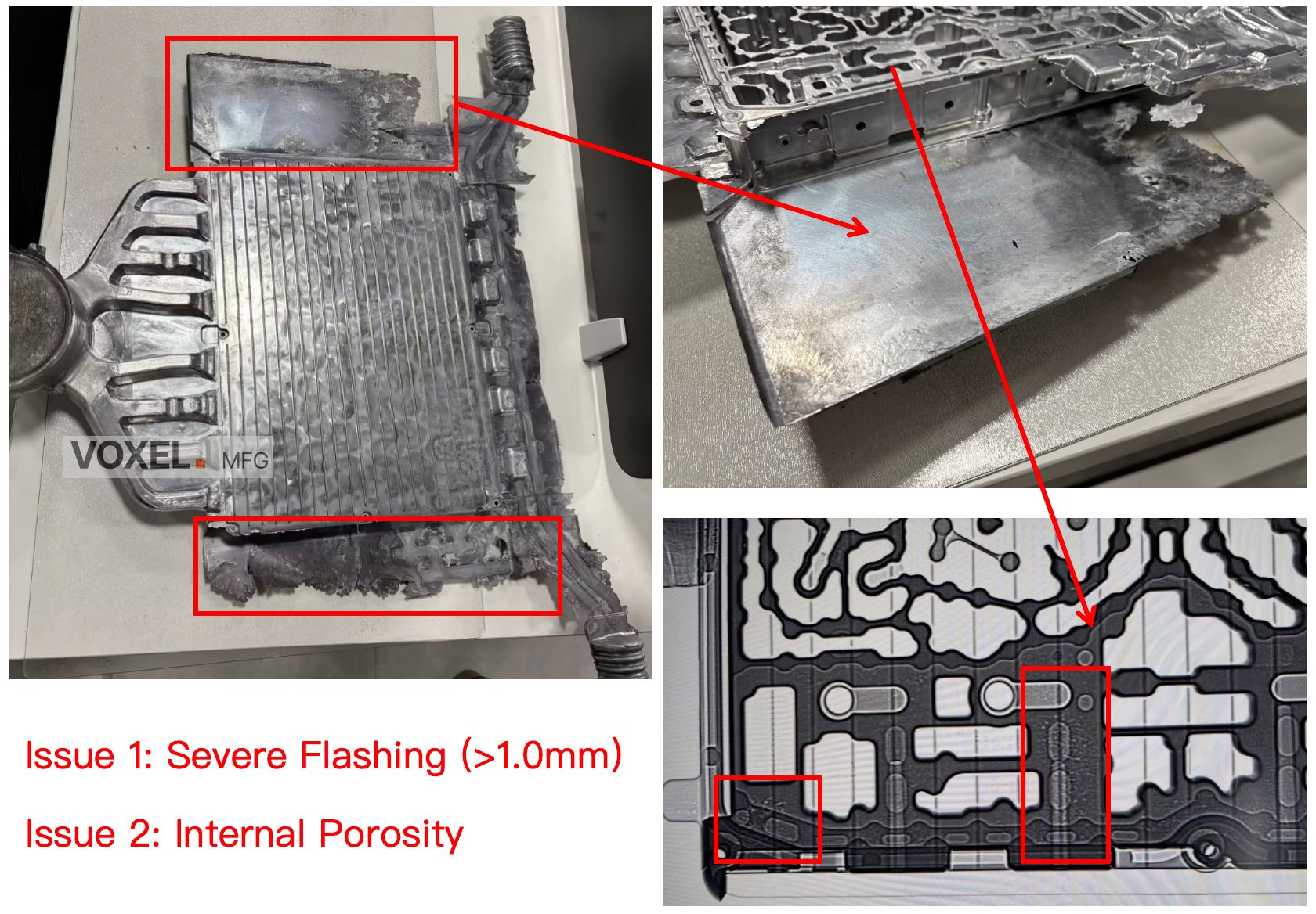 Telecom filter die casting severe flashing and X-ray showing internal porosity